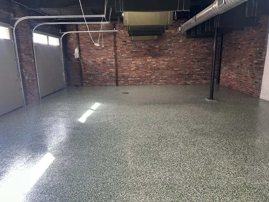 Garage floor after flake epoxy installation