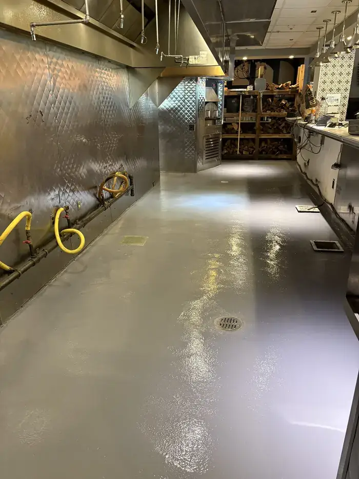 Commercial kitchen floor after epoxy coating