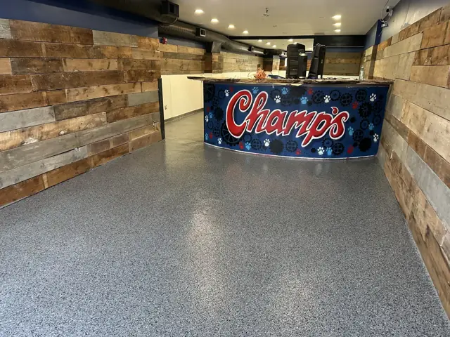 Flake epoxy floor in a dog daycare business