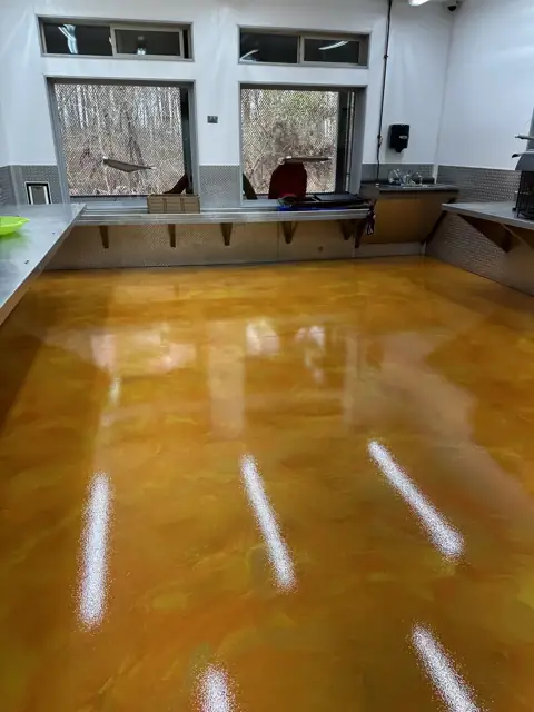 Matte orange metallic epoxy floor