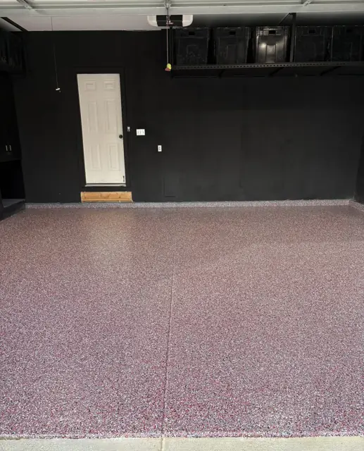 Burgundy red flake epoxy room